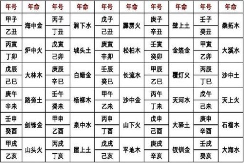 六十甲子纳音表，纳音表详细说明